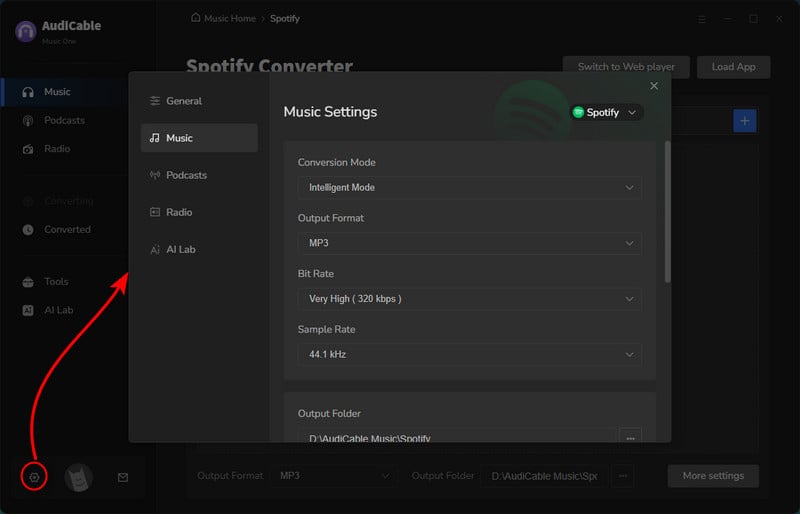 Output Settings of Music