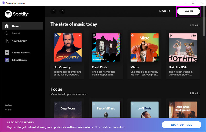 sign in to Spotify music