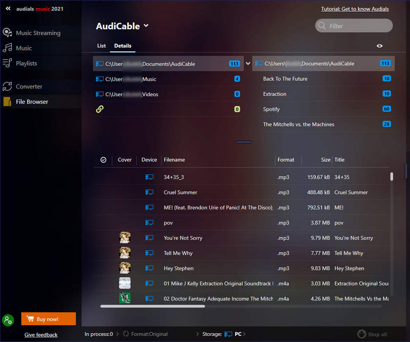 manage music and playlists on Audials Music