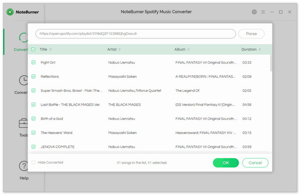Add Spotify Songs to NoteBurner