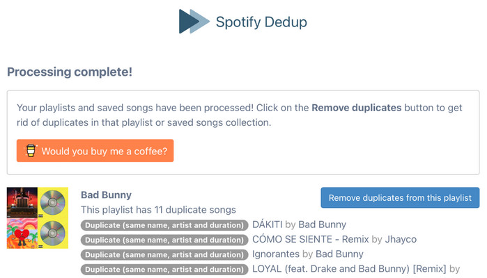 Delete Duplicate Spotify Songs