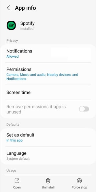 Spotify Permissions on Android