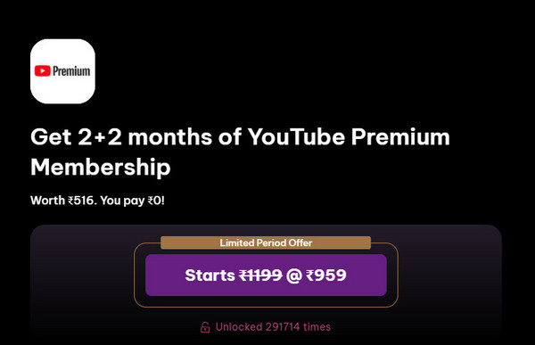 Get YouTube Premium on Times Prime