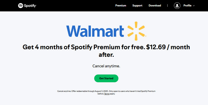 Claim Spotify Premium via Walmart Canada