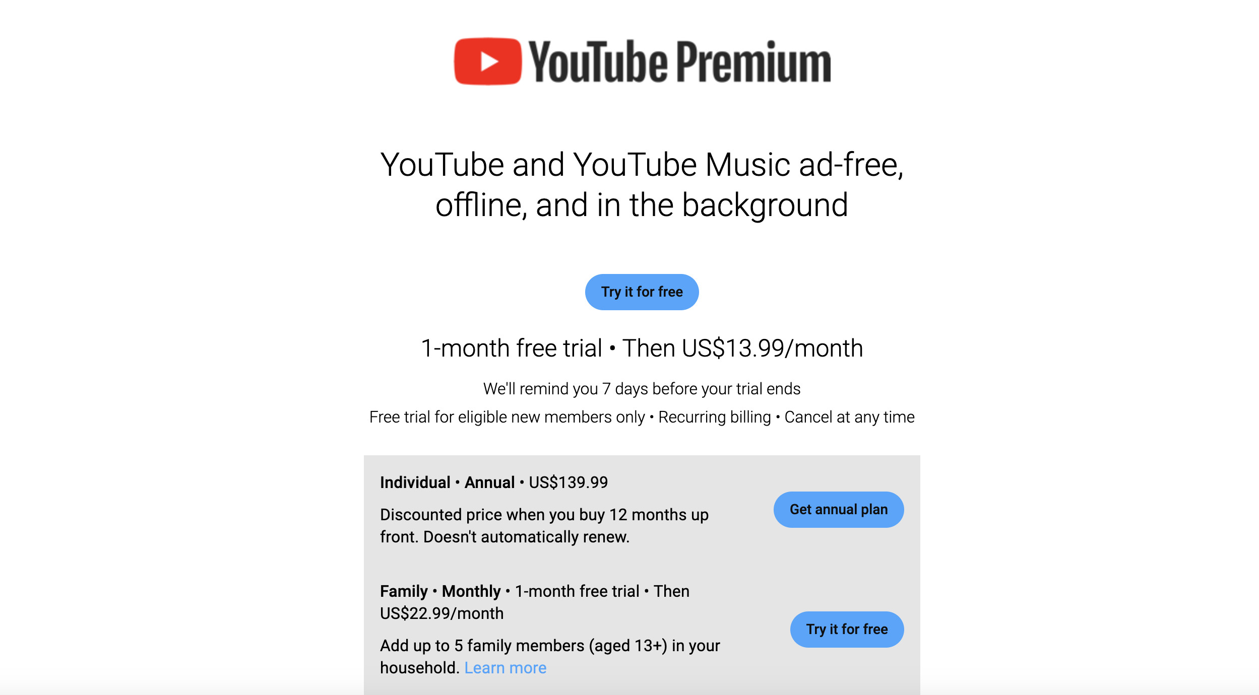 Get YouTube Free Trial