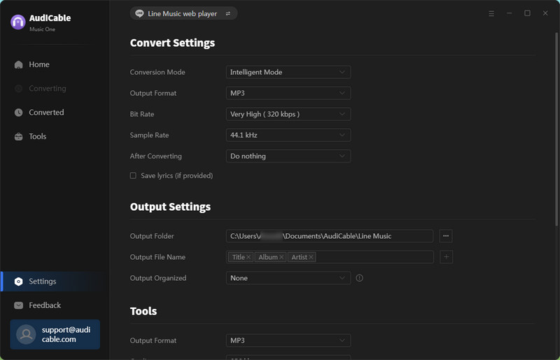 output settings