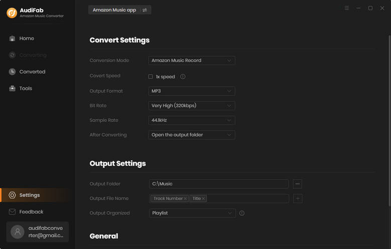 Output Settings of Amazon Music